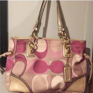 Coach Pink and Cream Shoulder Bag with Gold Accents